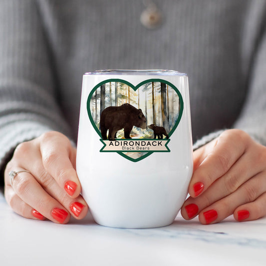 Black Bears, Mother and Cub, Adirondack Wine Tumbler, Stainless Steel