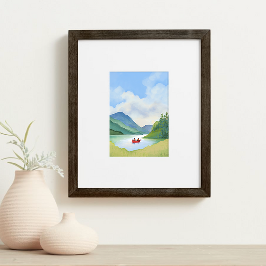 Adirondack Park, NY Red Canoe, Hand Painted Illustration - Fine Art Print - Made in the USA