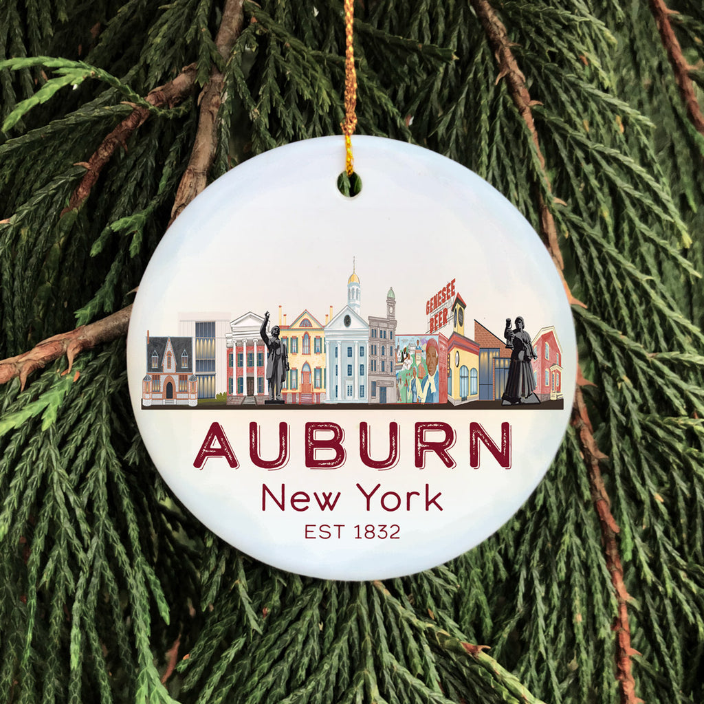 Auburn, NY City Skyline - Porcelain Ornament