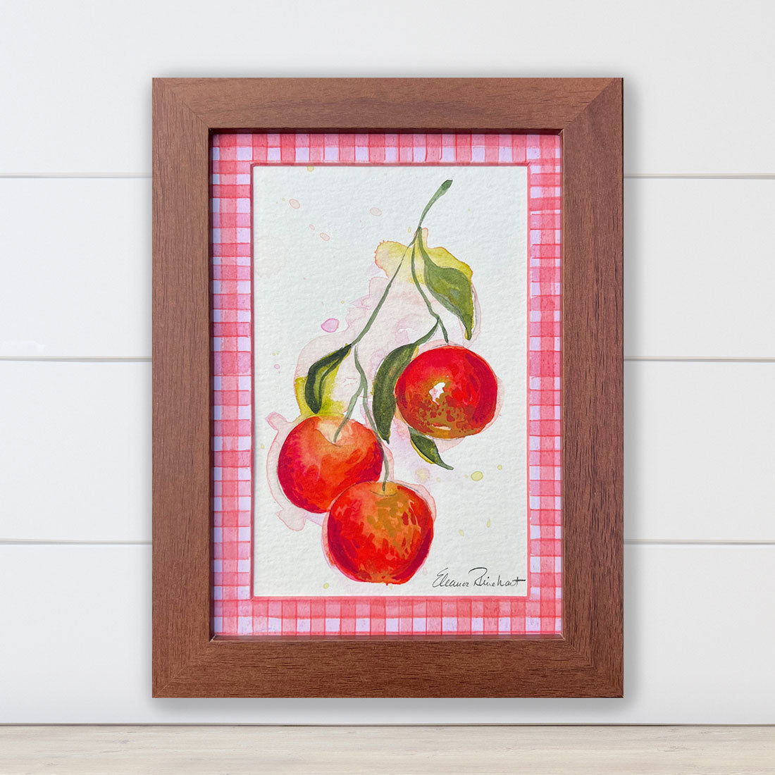 Autumn Orchard Branch — Original Watercolor with Hand-Painted Mat, Black Wood Frame (3.5" x 5.5")