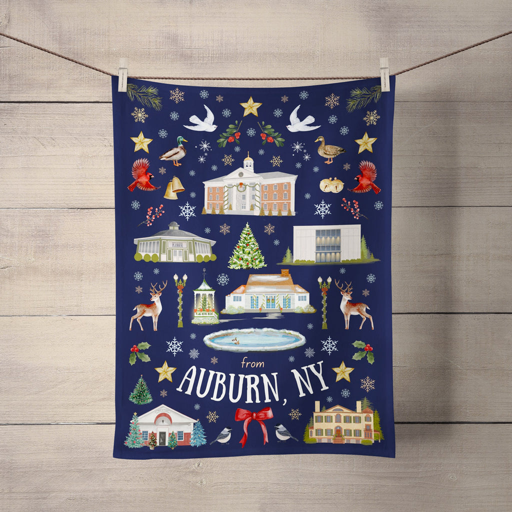 Auburn, NY Folk Christmas Tea Towel