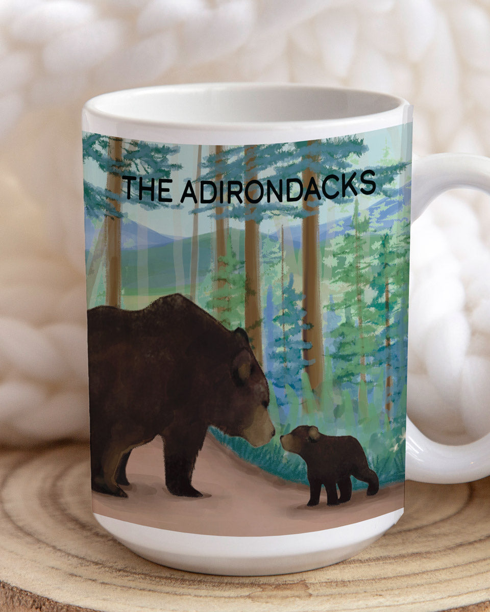 Mother and cub Black Bears, Adirondack Park, NY - 15oz Ceramic Mug - Made in the USA