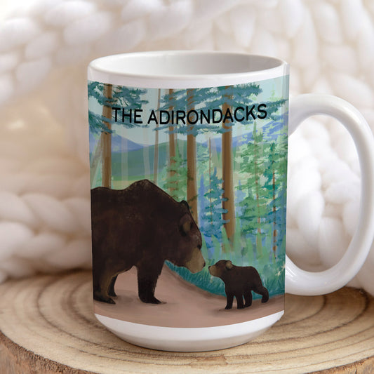 Mother and cub Black Bears, Adirondack Park, NY - 15oz Ceramic Mug - Made in the USA