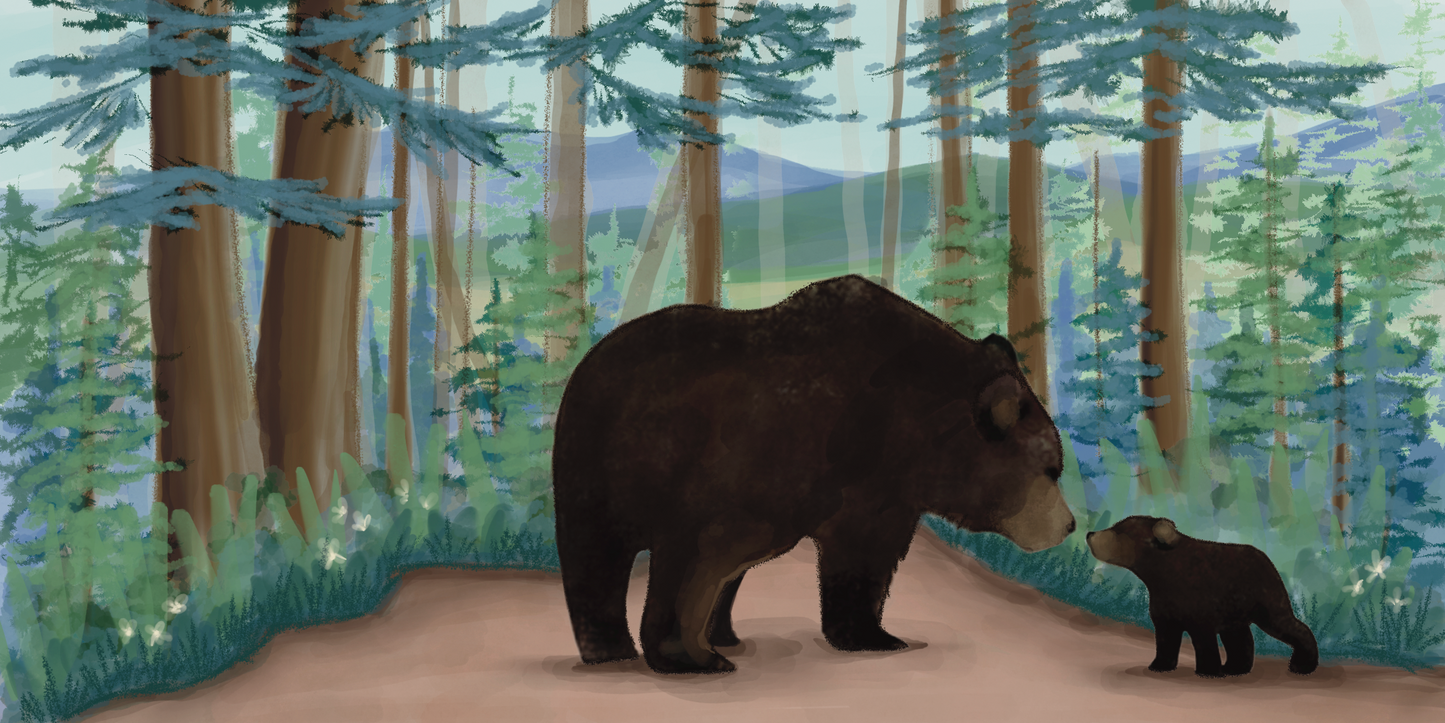 Mother and Baby Bears, Adirondack Park, NY Hand Painted Illustration - Fine Art Print - Made in the USA