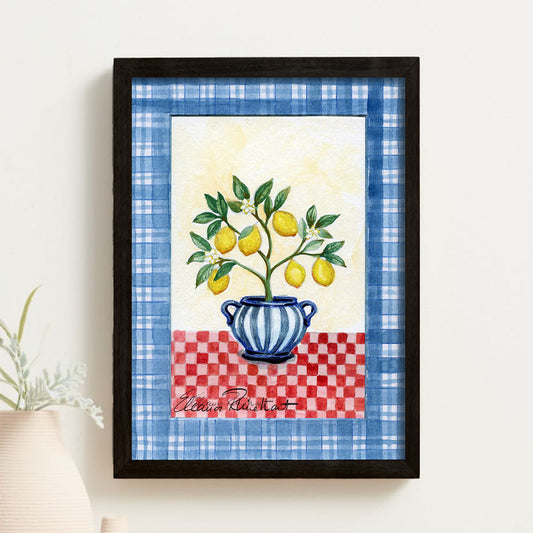 ust Add Lemons — Original Watercolor Painting, Framed 6x8, Lake House Art, Lemon Tree Art, Botanical