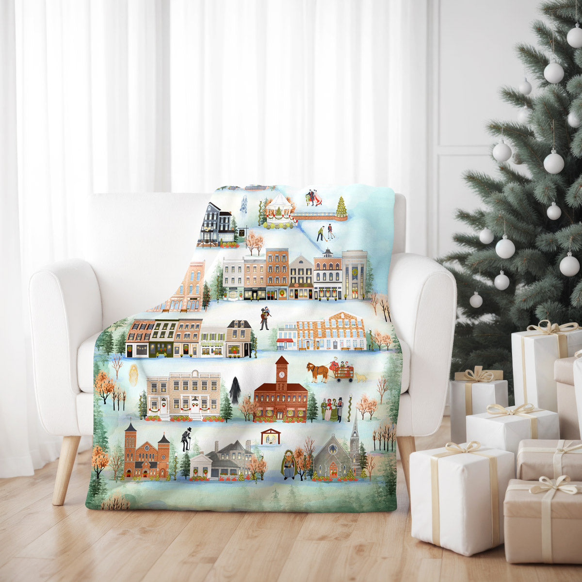 Dickens Christmas in Skaneateles - Sherpa Fleece Throw Blanket