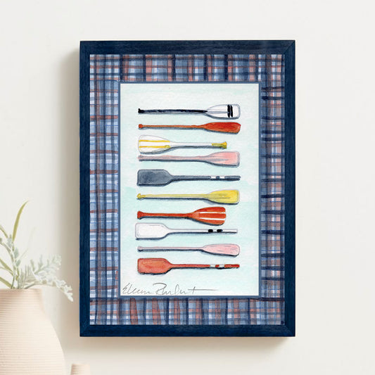 Pick Your Paddle — Original Watercolor Painting, Framed 6x8, Lake House Art, Oars, Finger Lakes