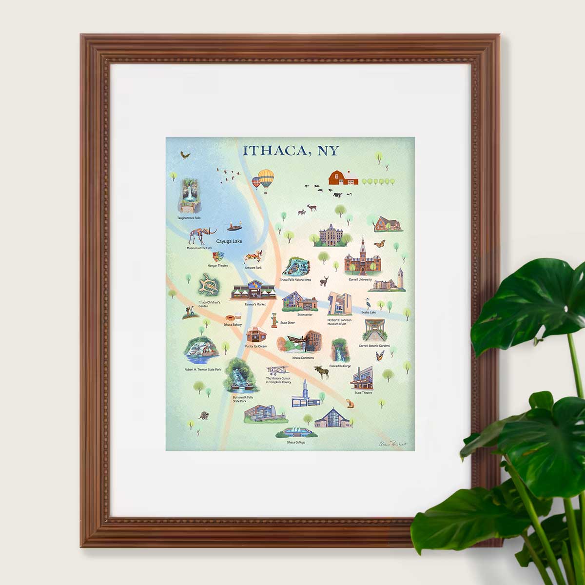 Ithaca, NY City Map Summer Fine Art Print