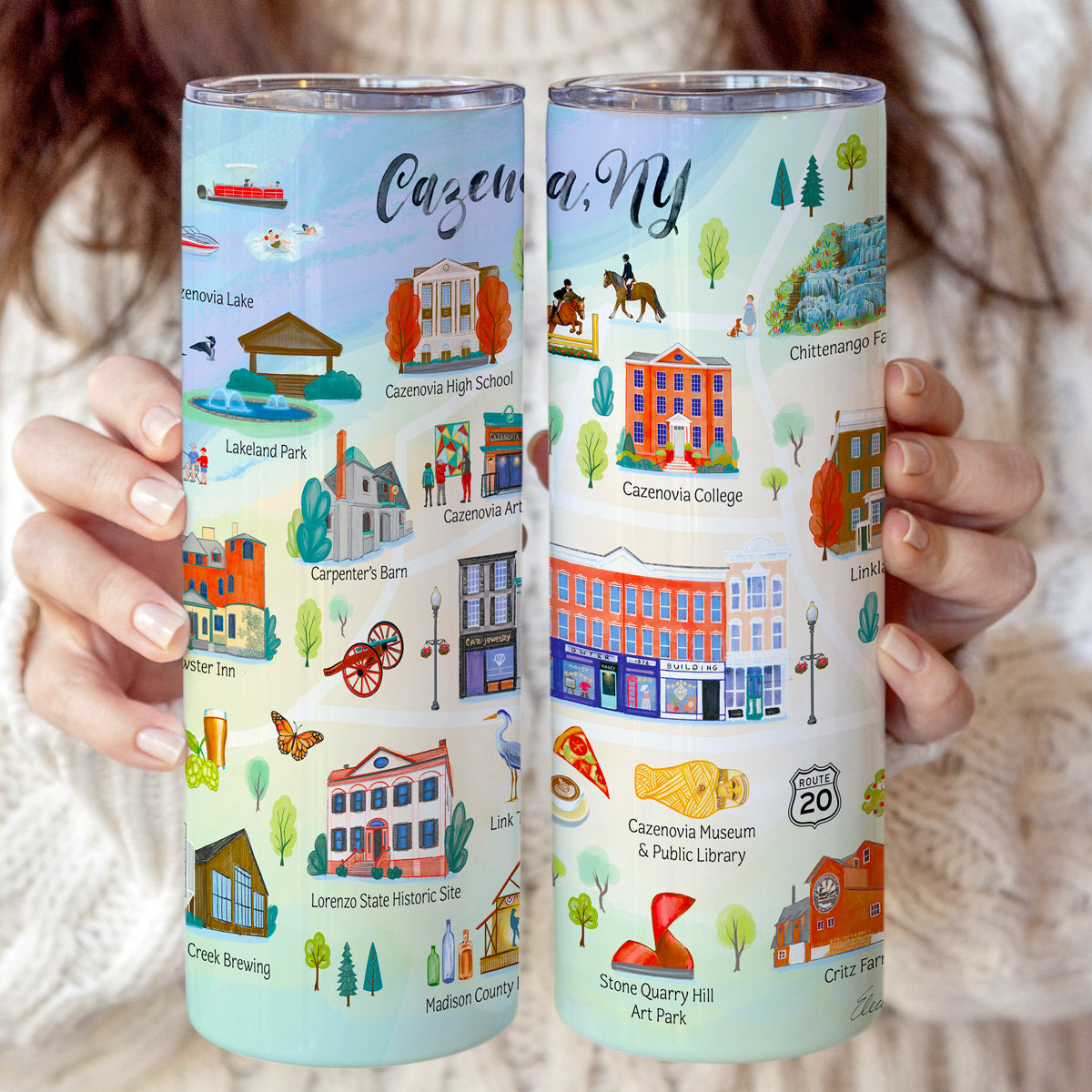 Cazenovia, NY Landmarks Skinny Coffee Stainless Steel Tumbler 20oz