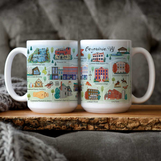 Cazenovia, NY Landmarks Icons Map Mug (15oz)
