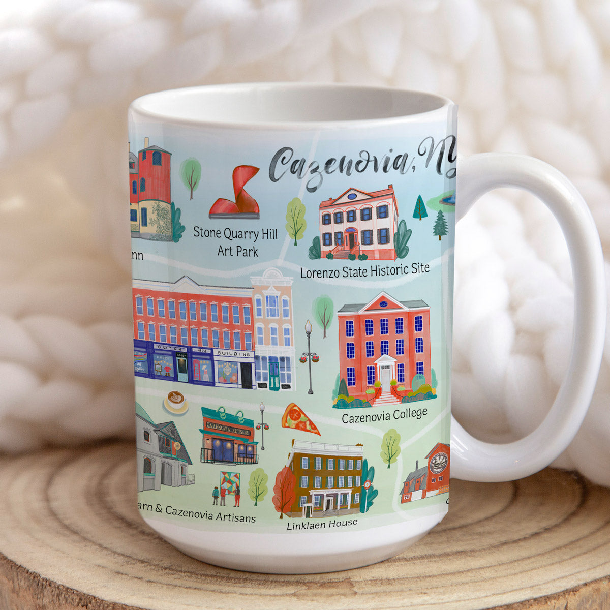 Cazenovia, NY Landmarks Icons Map Mug (15oz)