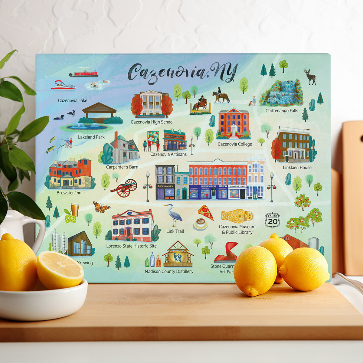 Cazenovia NY Landmarks Glass Cutting and Charcuterie Board