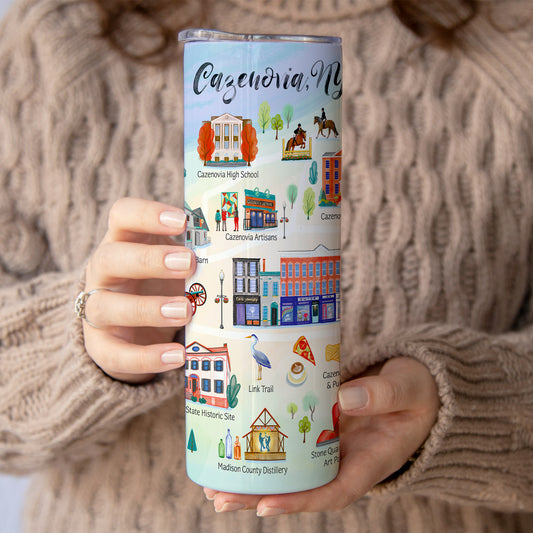 Cazenovia, NY Landmarks Skinny Coffee Stainless Steel Tumbler 20oz