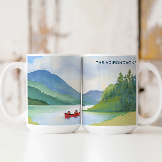 Red Canoe, Adirondack Park, NY - 15oz Ceramic Mug - Made in the USA