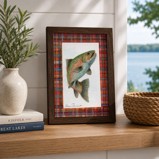 Rainbow Season — Original Watercolor with Hand-Painted Mat, Brown Wood Frame