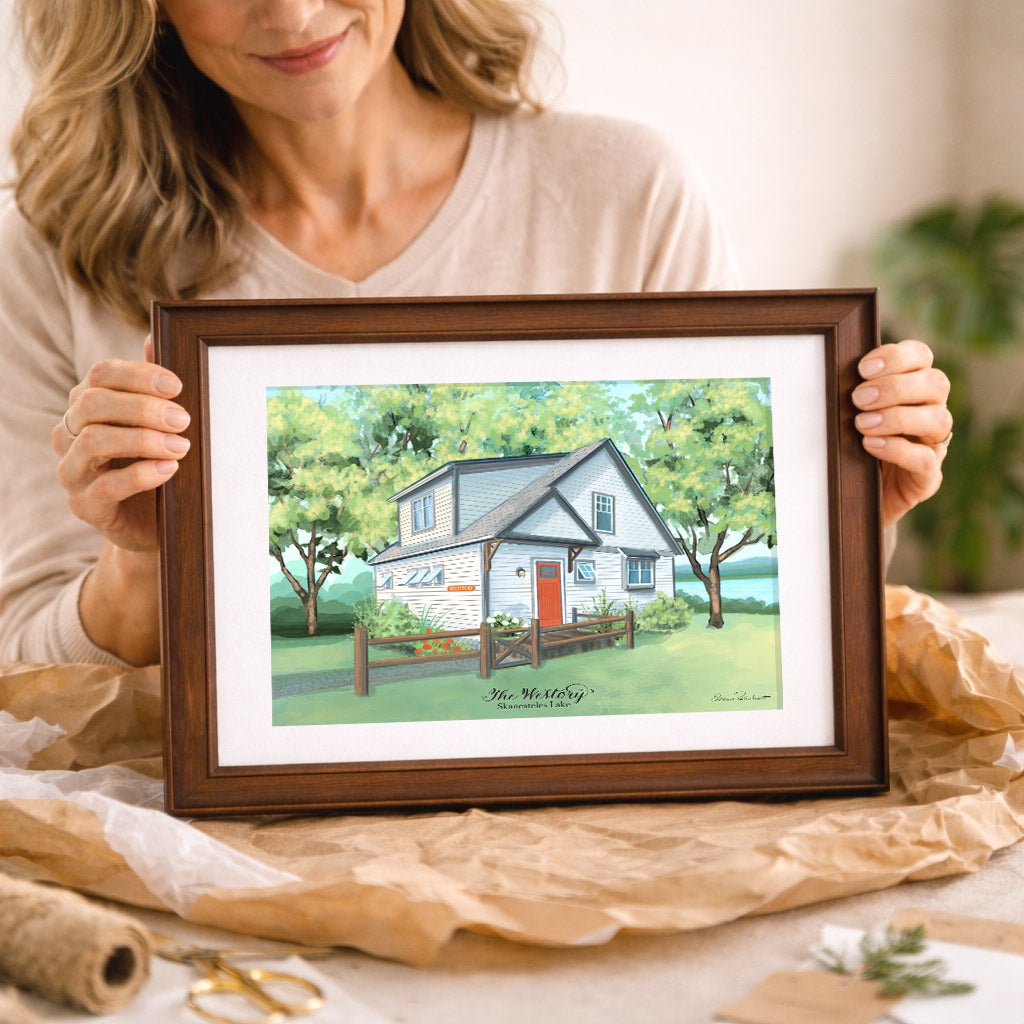 SPRING BOOKING -  Custom Home Portrait — Modern Watercolor Art