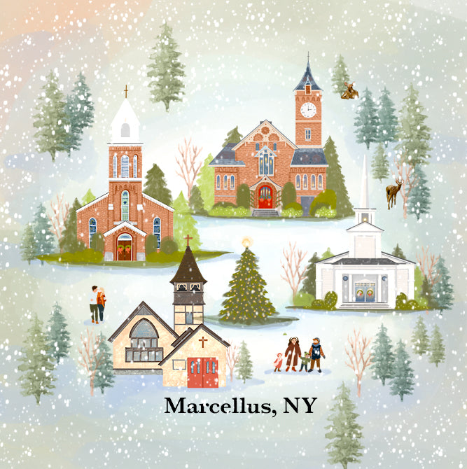 Marcellus Christmas Churches Framed Mini Print