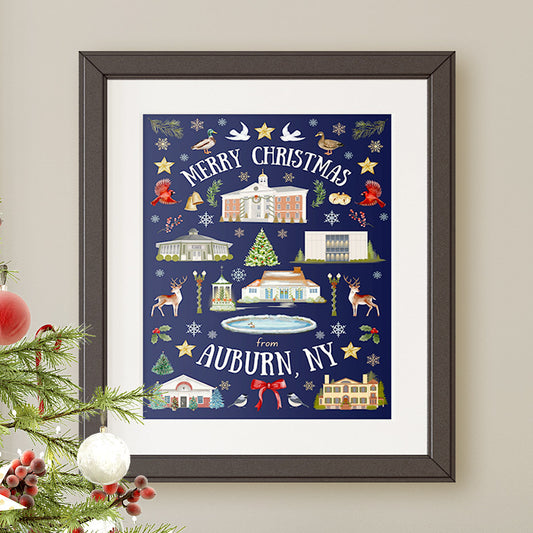 Auburn Folk Art Christmas Fine Art Print, Holiday or Christmas Decor