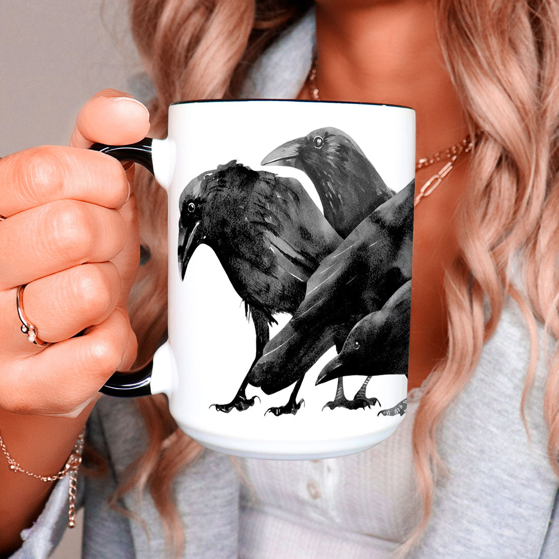 Watercolor Crows Illustration Mug (15oz)