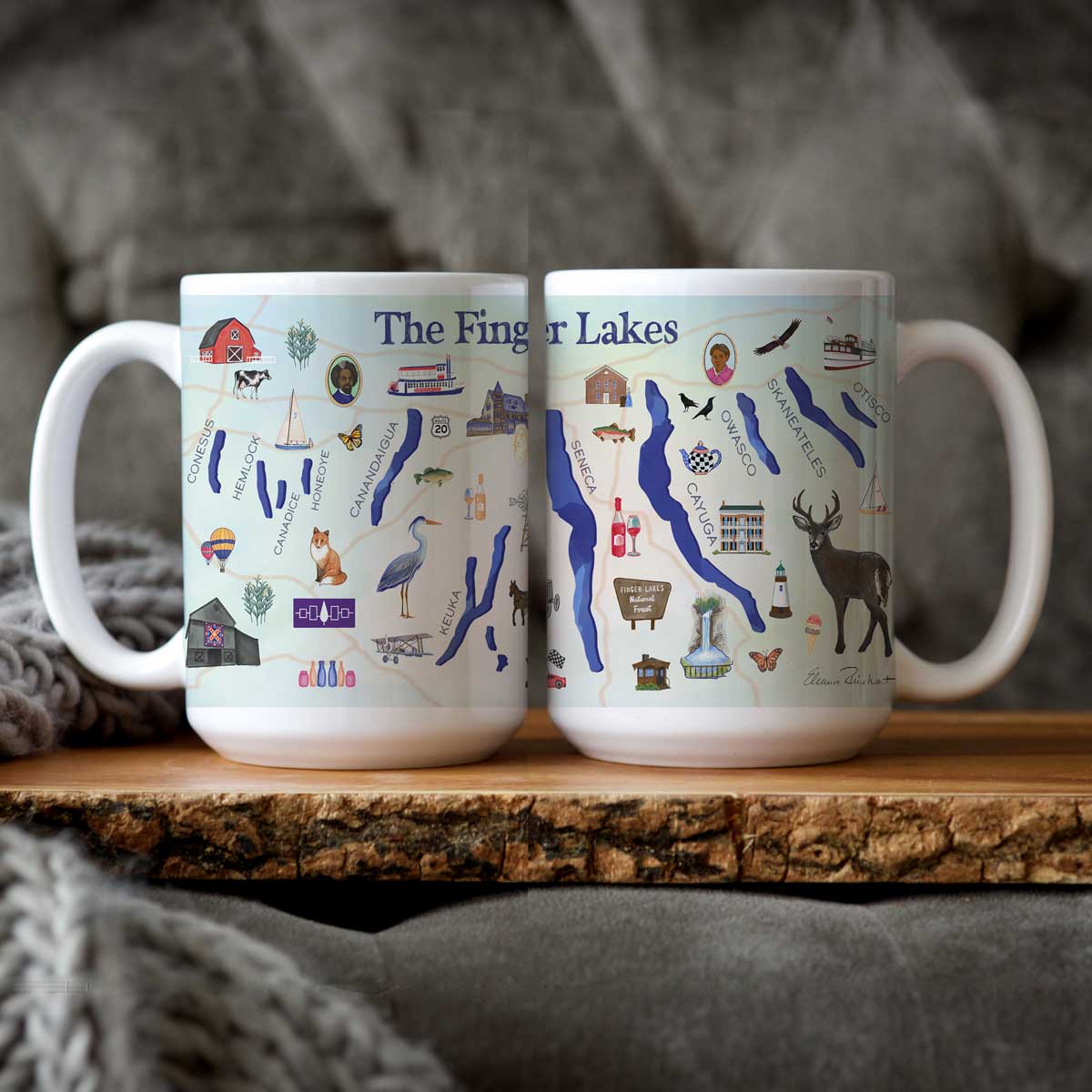 Finger Lakes Landmarks Icons Map Mug (15oz)