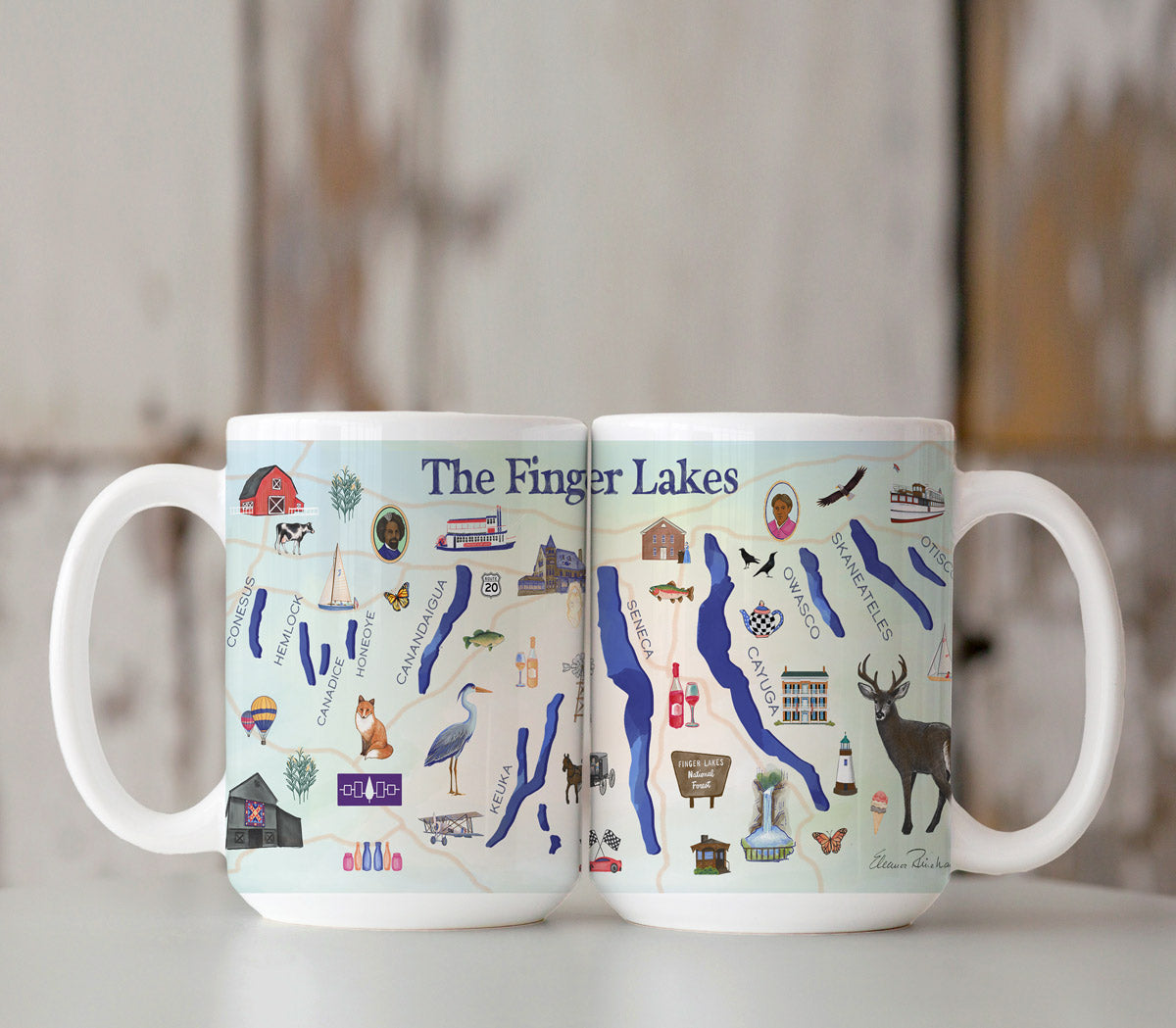 Finger Lakes Landmarks Icons Map Mug (15oz)