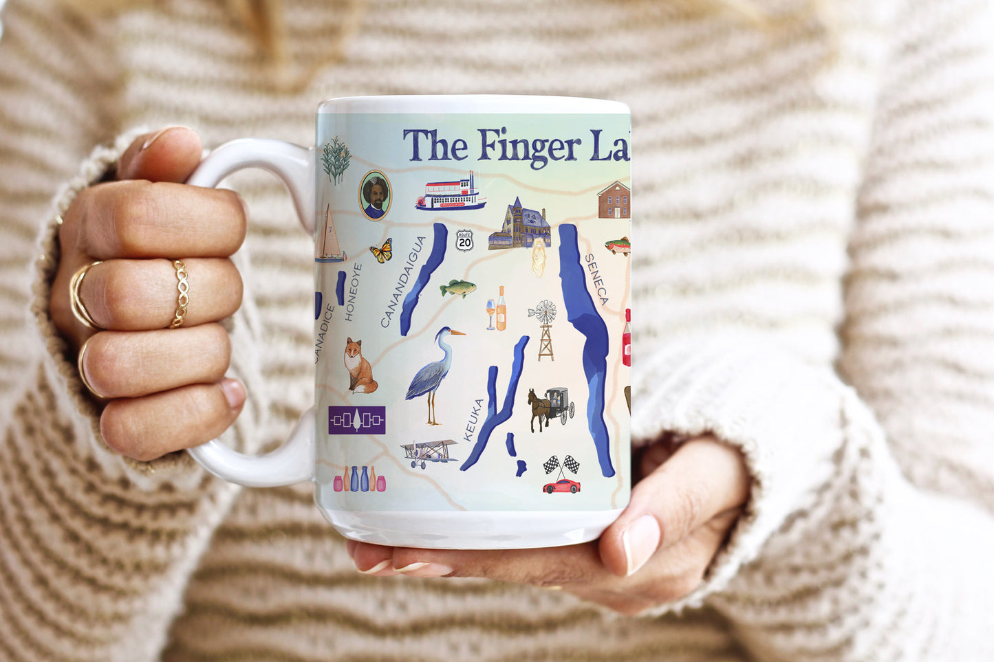 Finger Lakes Landmarks Icons Map Mug (15oz)