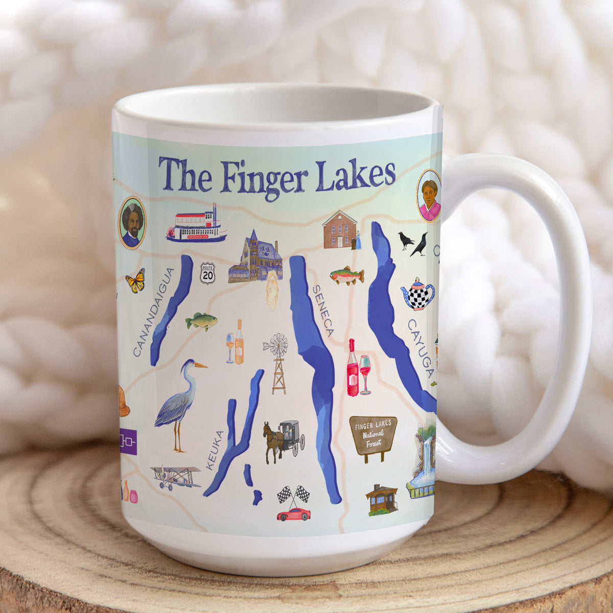 Finger Lakes Landmarks Icons Map Mug (15oz)