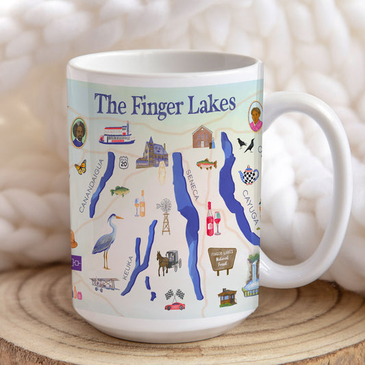 Finger Lakes Landmarks Icons Map Mug (15oz)