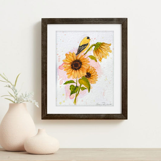 Goldfinch and Sunflower Bouquet - Fine Art Print