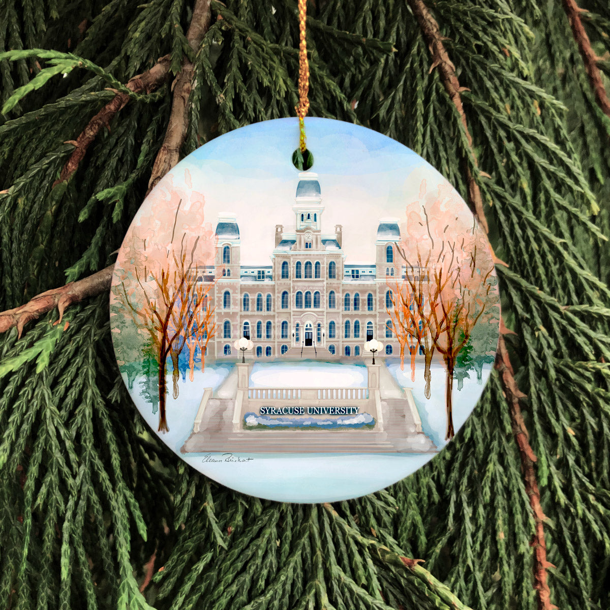 Syracuse University Hall of Languages Porcelain Ornament