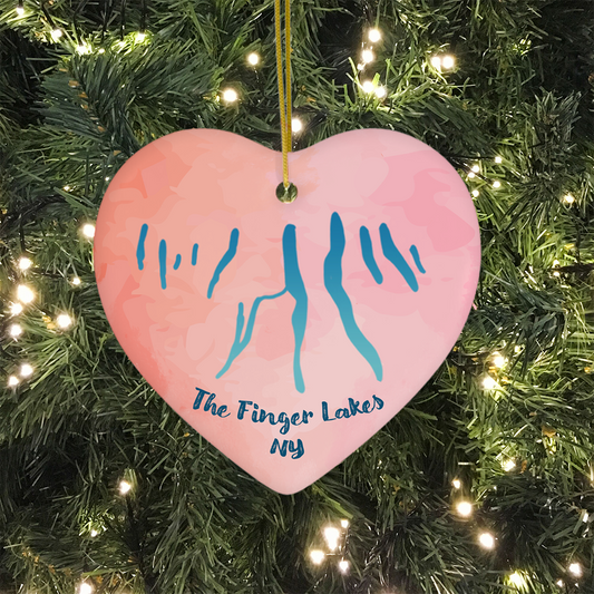 Finger Lakes Pink Heart Ornament – Ceramic Christmas Ornament