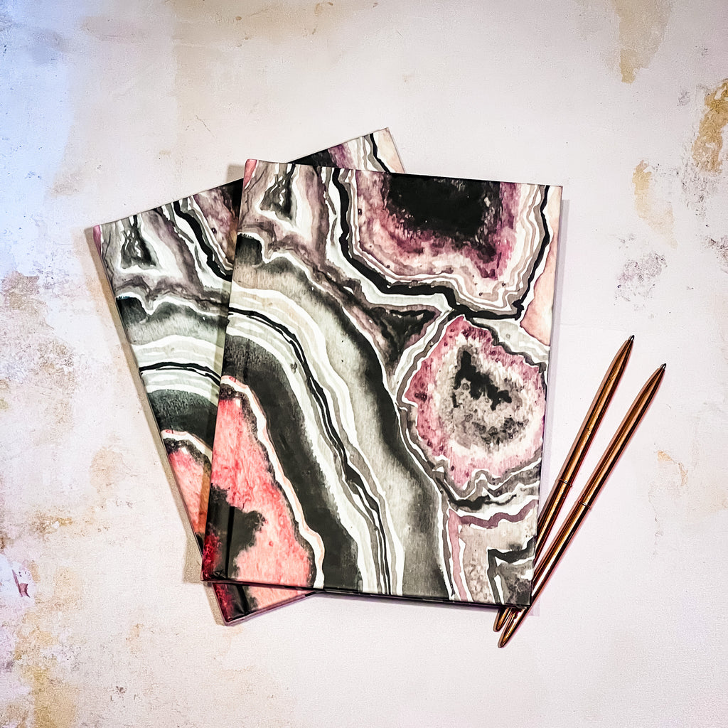 Pink Geode hardcover journal, lined pages