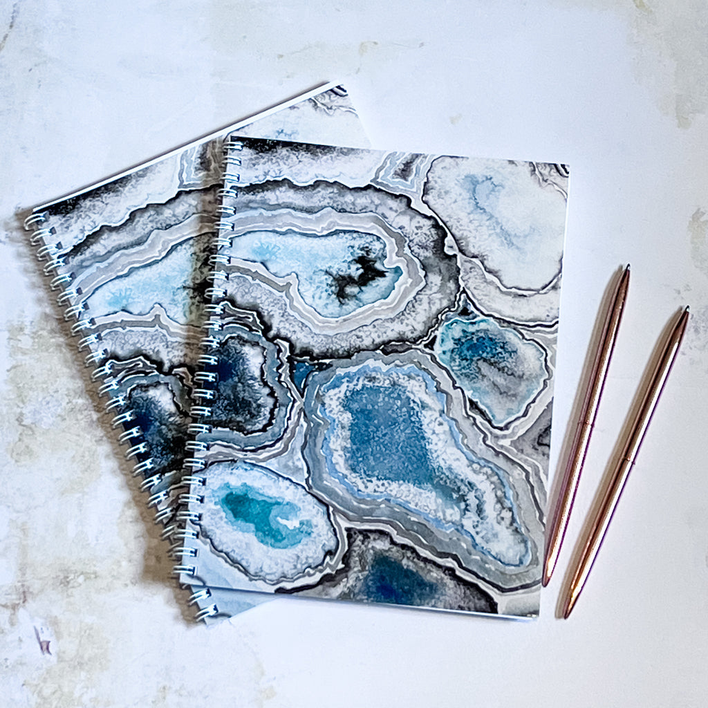 Blue Geode spiral notebook, lined pages