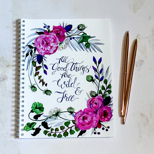 Wild and Free spiral notebook, lined pages