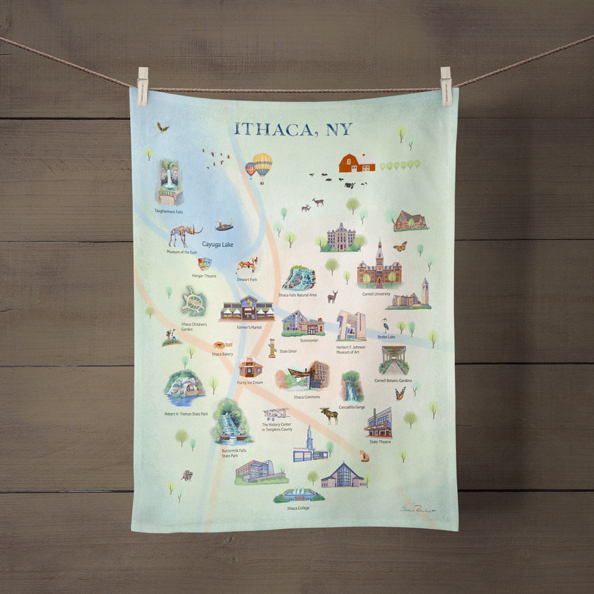 Ithaca, NY Historical Landmarks Full Print Tea Towel - SALE