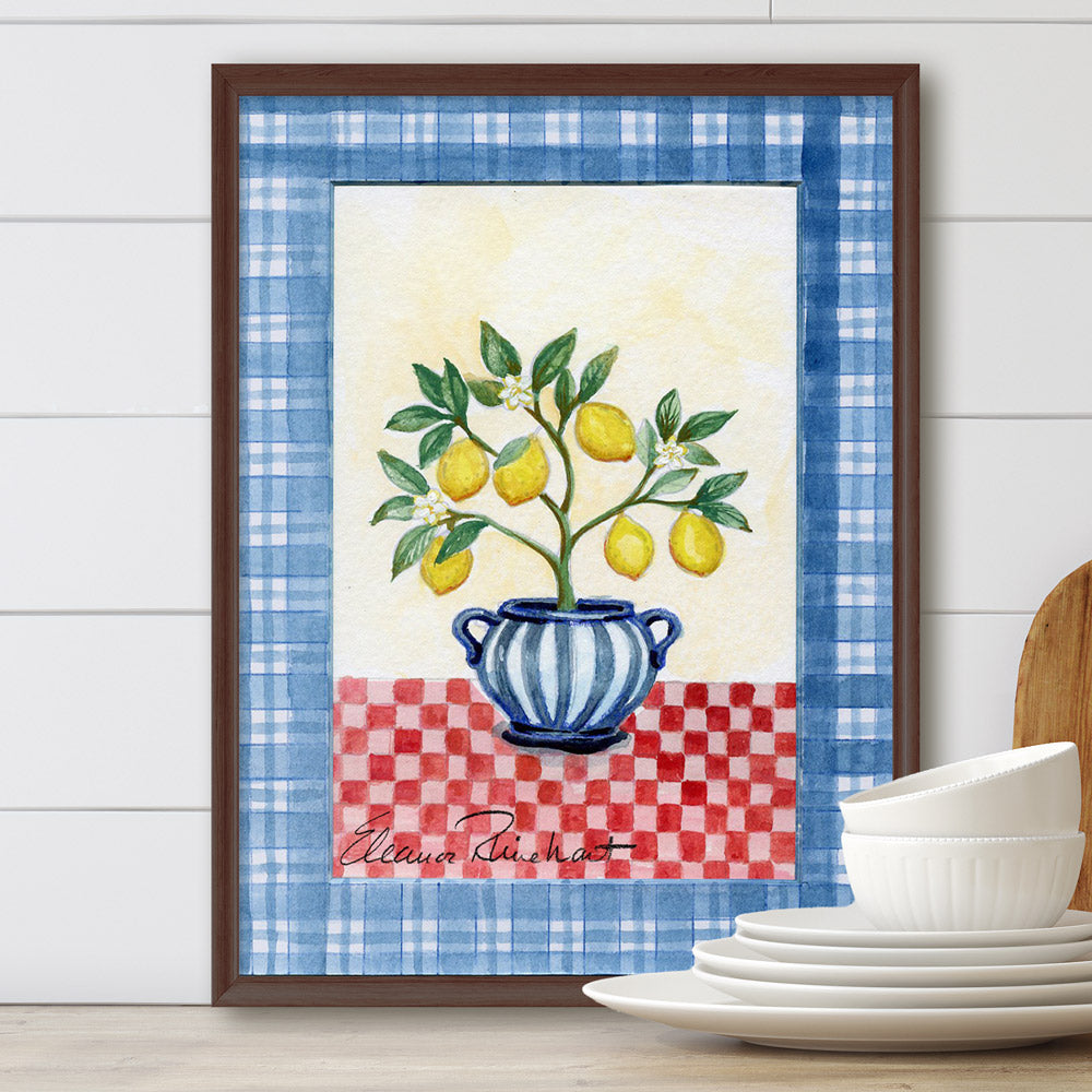 ust Add Lemons — Original Watercolor Painting, Framed 6x8, Lake House Art, Lemon Tree Art, Botanical