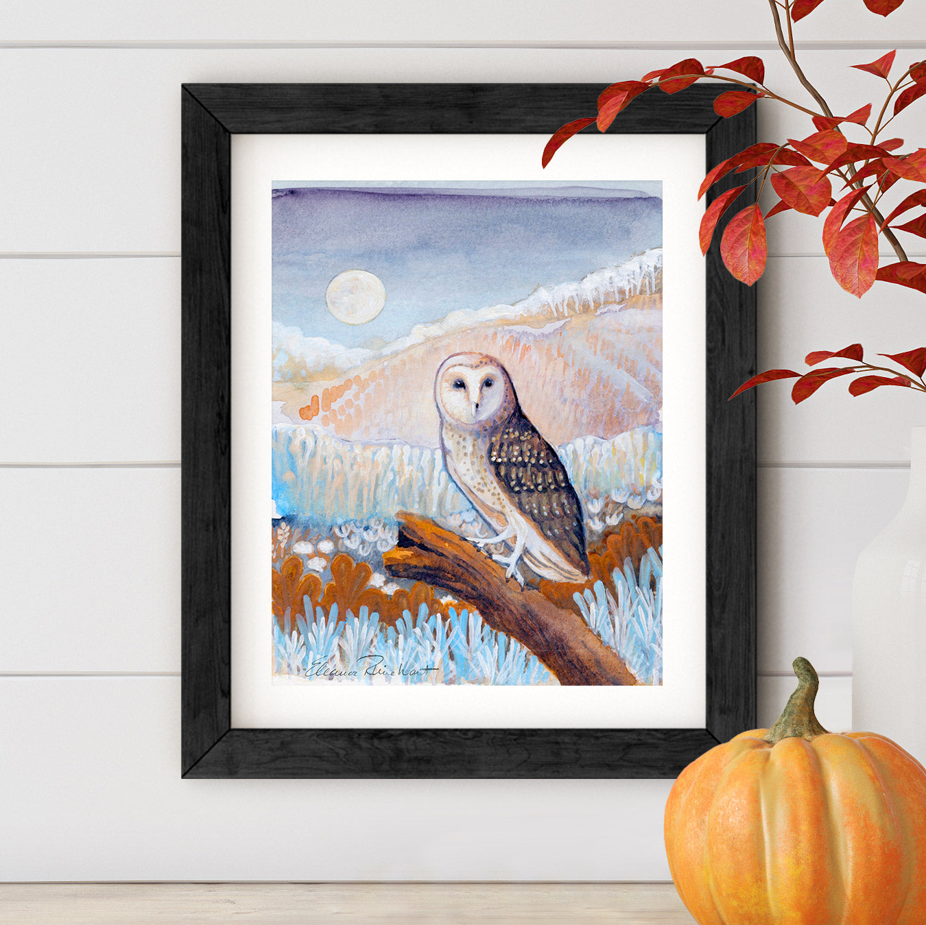 Night Sentinel of the Frozen Fields - Owl in Moonlight - Fine Art Print