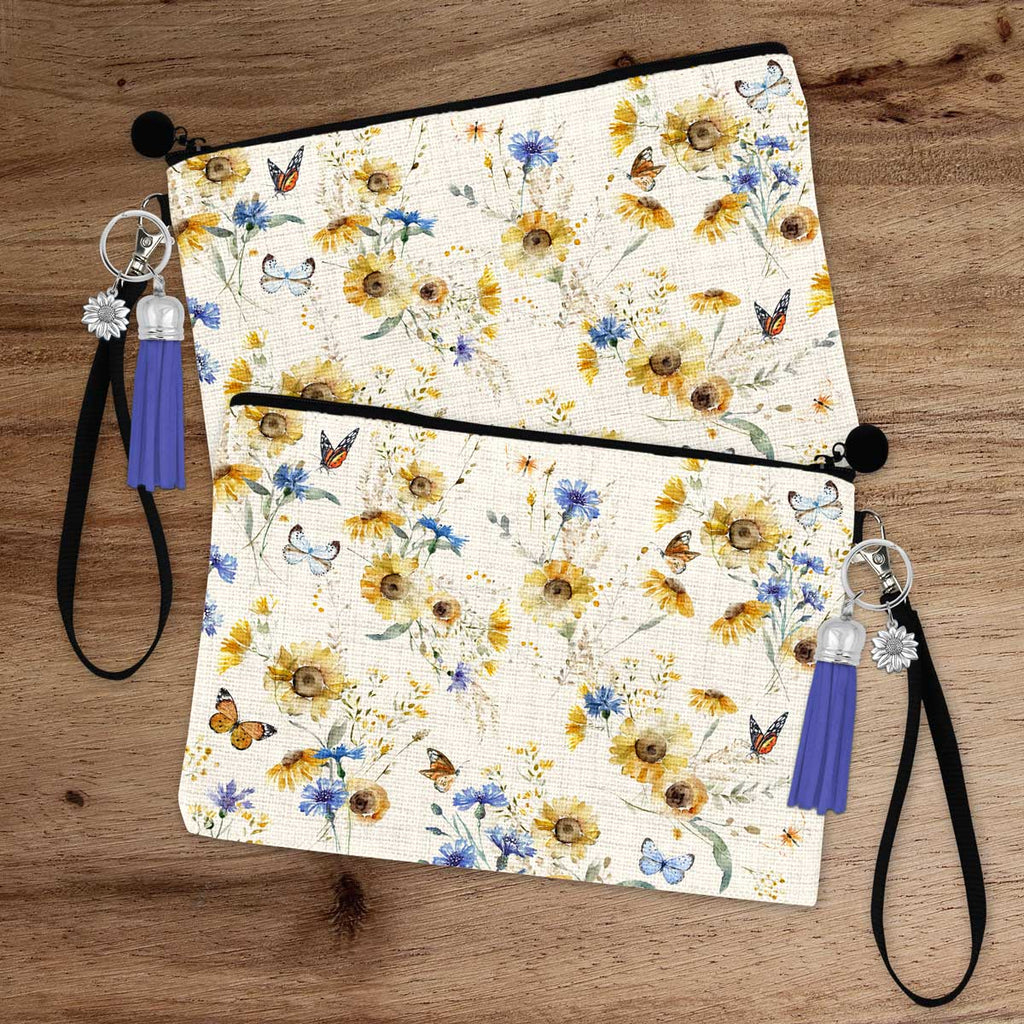 Sunflowers Customized Monogram Zipper Pouch and Keychain
