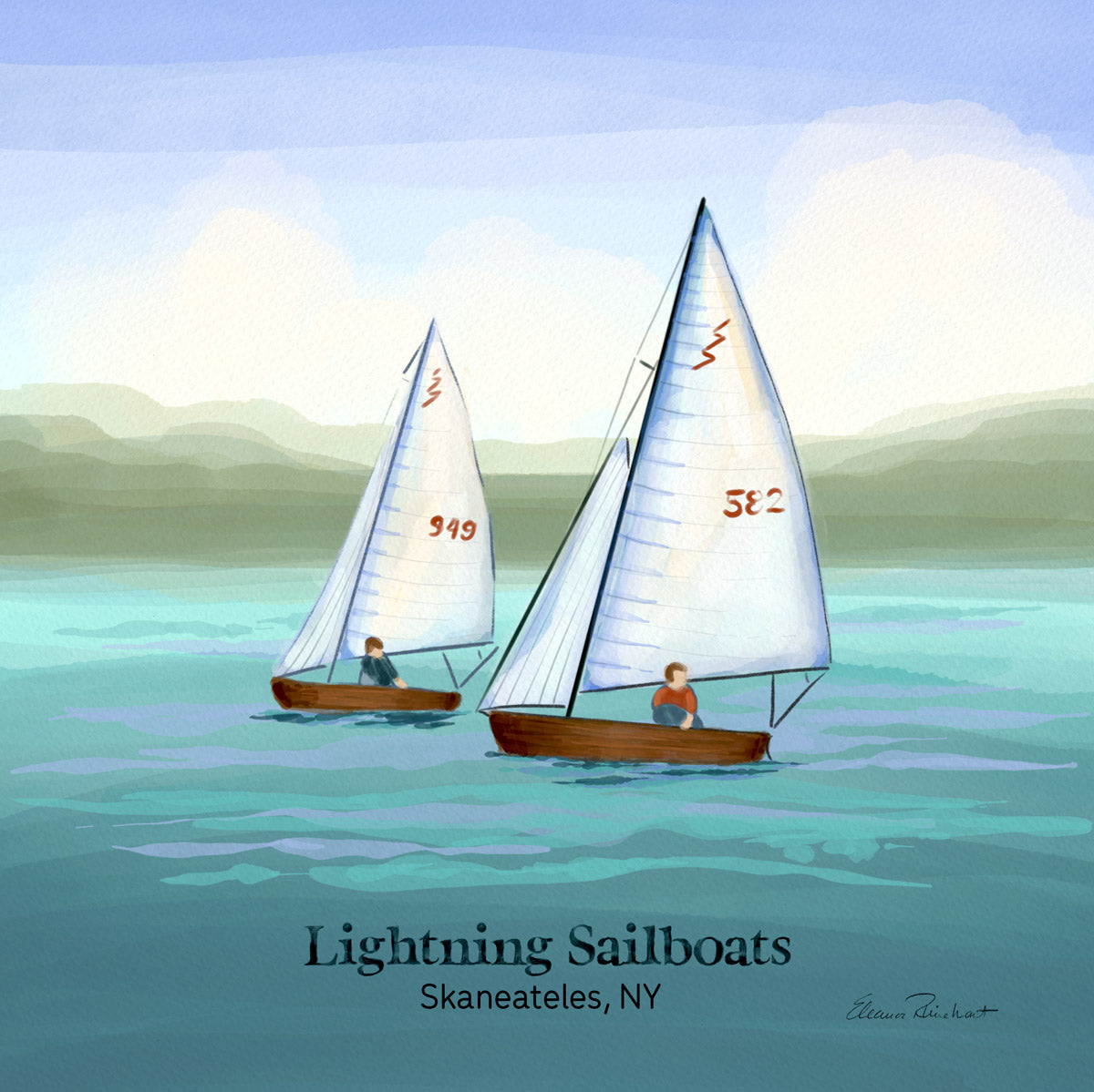 Lightning Sailboats, Skaneateles Framed Mini Print