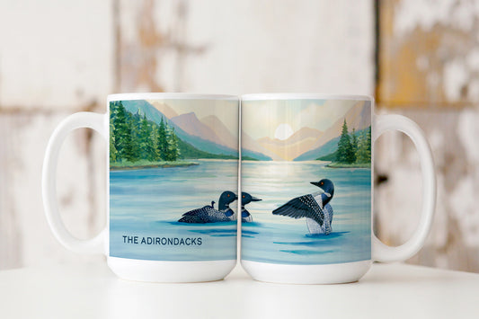Loon Family, Adirondack Park, NY - 15oz Ceramic Mug - Made in the USA