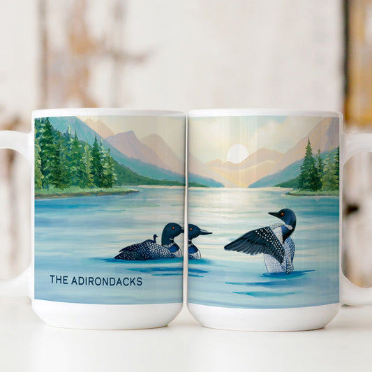Loon Family, Adirondack Park, NY - 15oz Ceramic Mug - Made in the USA
