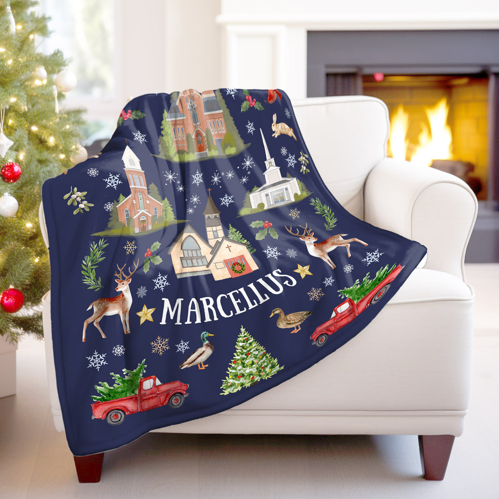Marcellus Folk Christmas Double Layer Fleece and Sherpa Blankets