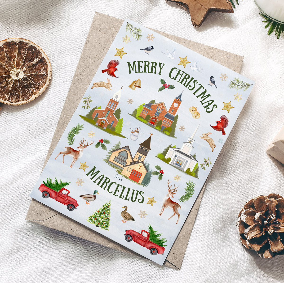 Marcellus Folk Art Christmas Folded Notecard Set