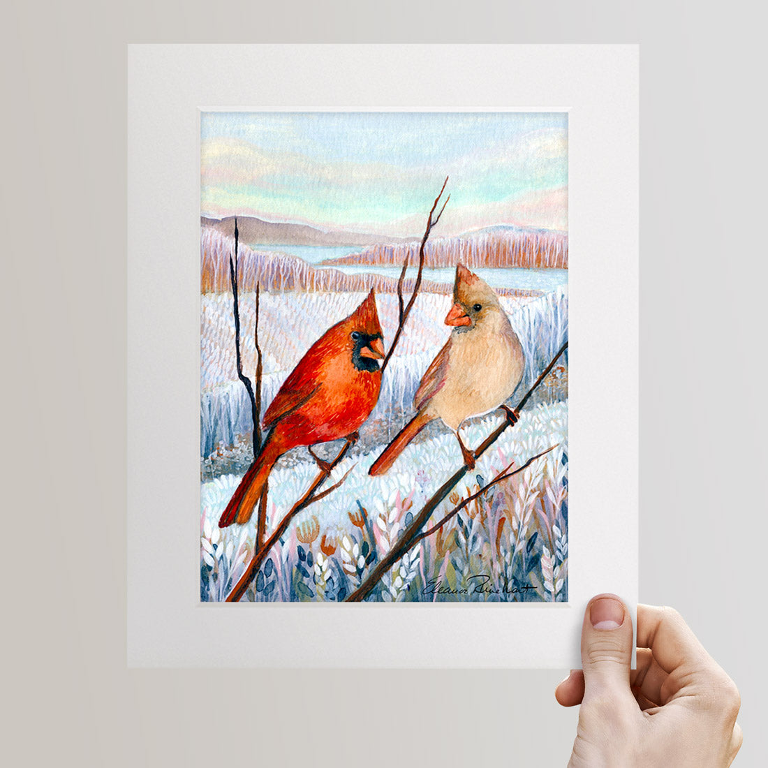 Winter's Messengers in Snowlight - Two Cardinals - Fine Art Print