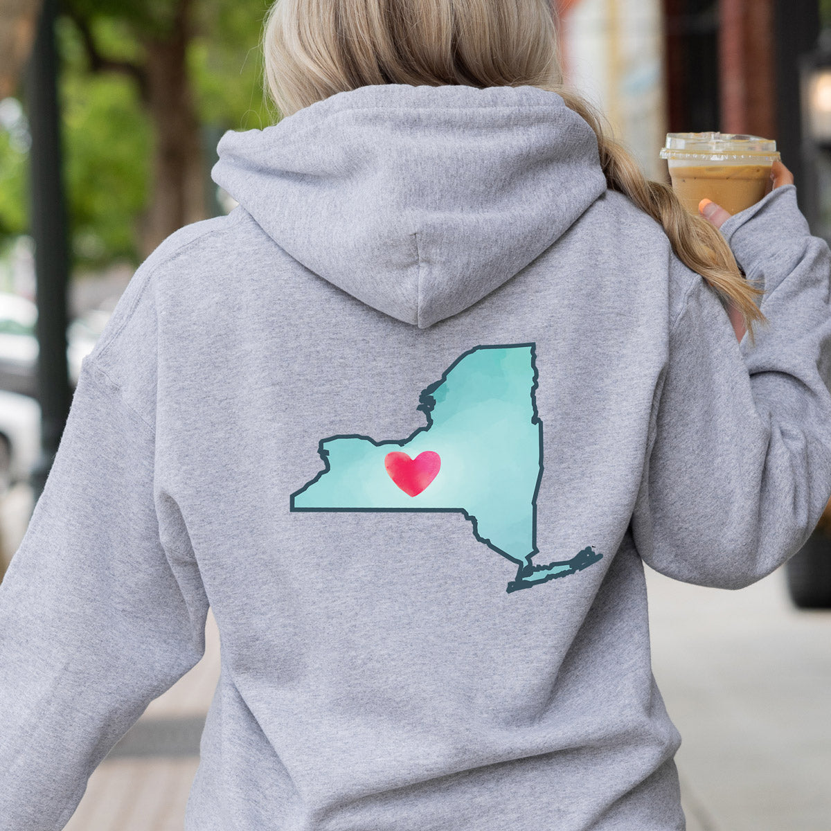 Heart in NY State - Cozy Unisex Sponge Fleece Pullover Hoodie