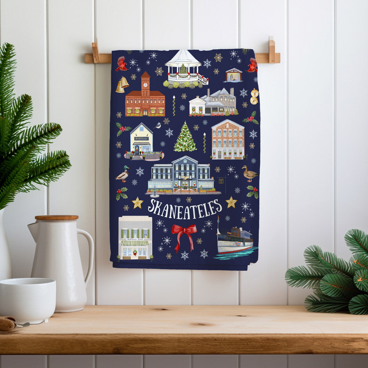 Skaneateles Folk Art Christmas Tea Towel - SALE