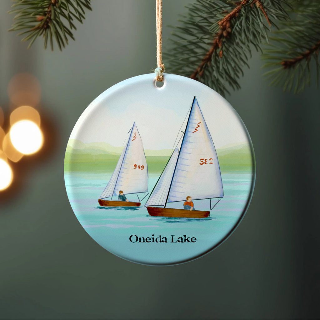 Oneida Lake Sailboats Porcelain Ornaments