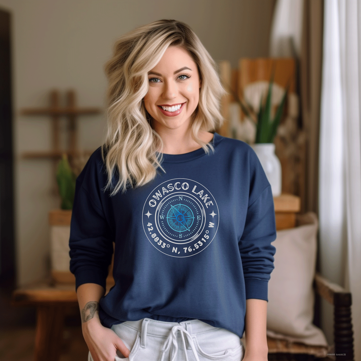 Owasco Lake Compass - Unisex  Crewneck Sweatshirt