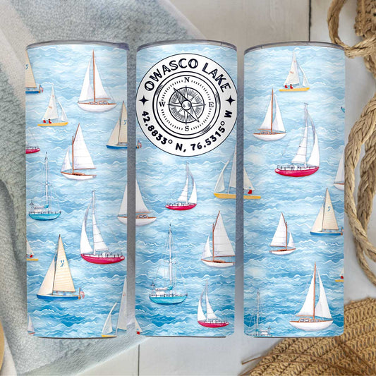 Owasco Lake Sailboats Skinny Stainless Steel Hot or Cold Tumbler