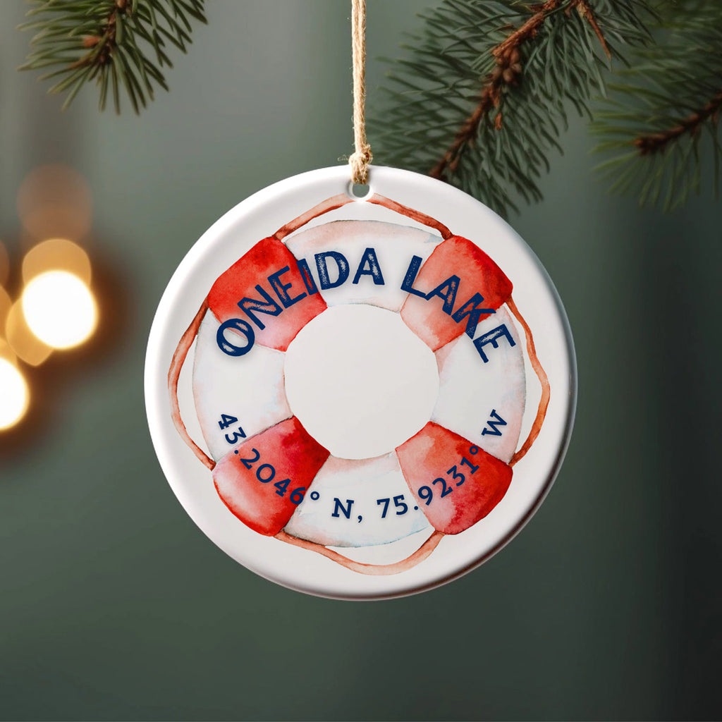 Oneida Lake Life Ring Porcelain Ornaments